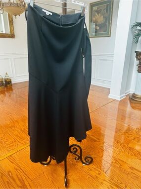 Alberto Makali New York Black Asymmetrical Draped Midi Skirt Size 6 Metal Ring
